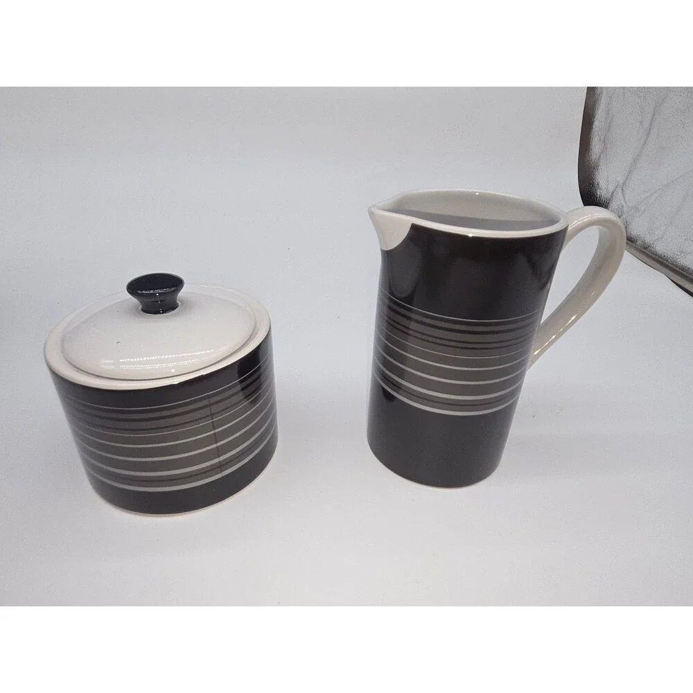 Lot of 2 Nautica Sloane Square Creamer  Sugar Bowl Lid Set  Pattern Tableware